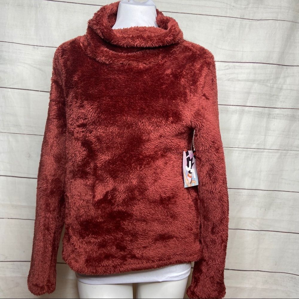 Joy Lab brown brick fuzzy furry mock turtleneck xs
